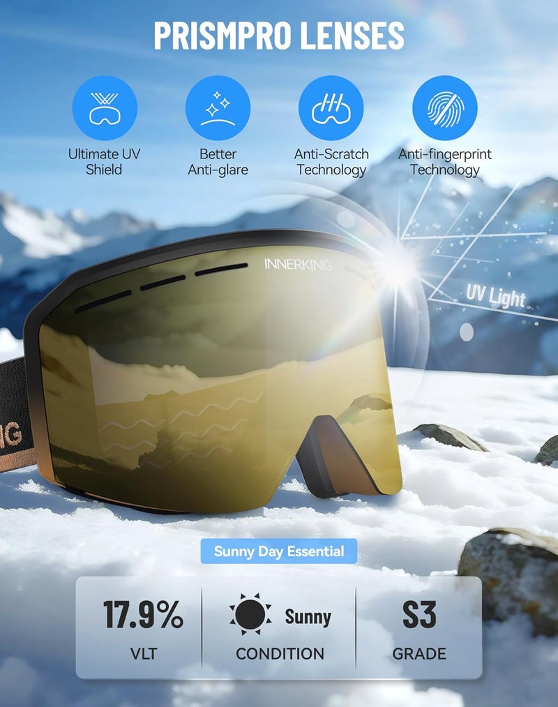 Innerking Ski/Snowboard Goggles OTG for Men Women & Youth - Over Glasses Snow Sports Goggles Anti Fog 100% UV400 Protection - Image 4